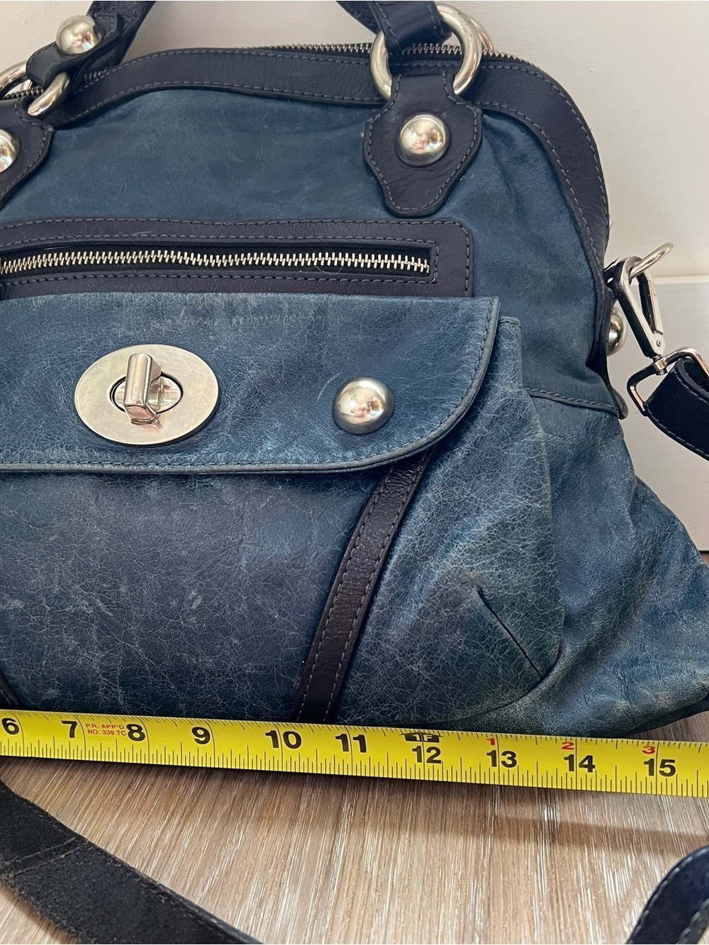 Vintage Tano Blue Leather Satchel Crossbody Bag Distressed Y2K purse 2000s - Picture 4 of 11